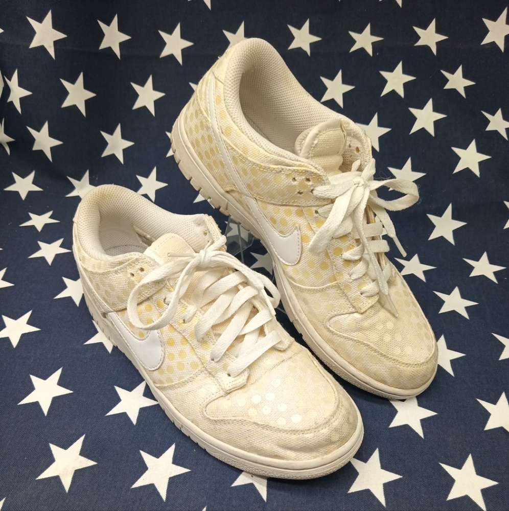 Nike Dunk Low White Canvas Polka Dot Sneakers Women's 10 AUTHENTIC
